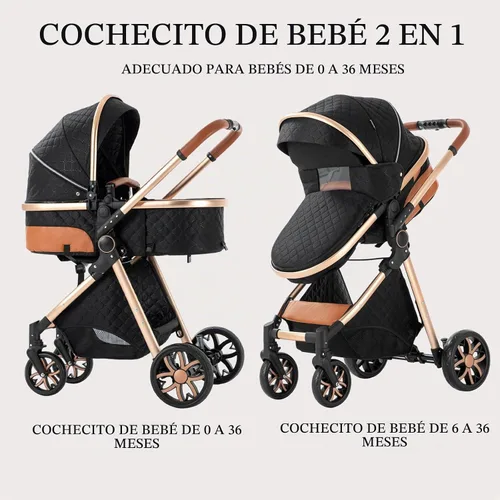 Vista 2 de Cochecito de bebé 2 en 1 con función de cochecito, plegable, portátil, cómodo, para bebés de 0 a 36 meses (negro)