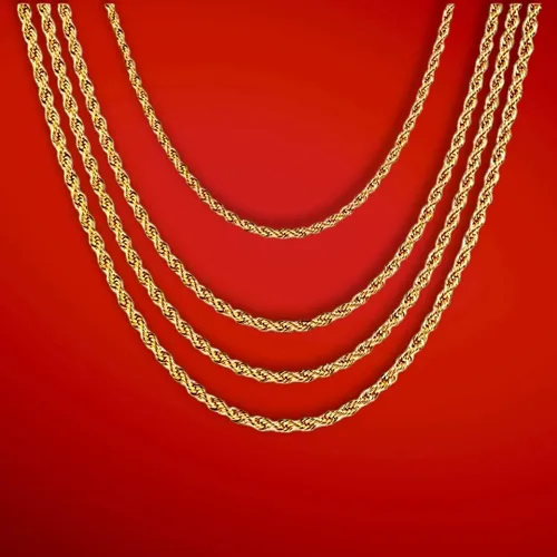 Vista 9 de Juego de 4 cadenas de cuerda chapada en oro, 0.079 in, 0.118 in, 0.157 in, 0.197 in, acero inoxidable chapado en oro para hombres y mujeres