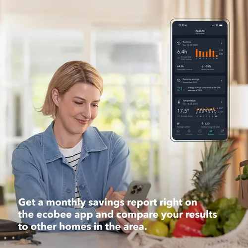 Vista 9 de ecobee Termostato inteligente mejorado, termostato Wifi programable Funciona con Siri, Alexa, Google Assistant, certificado Energy Star, Smart