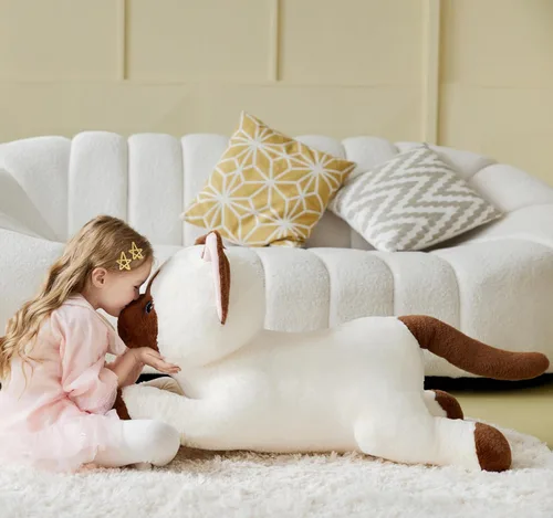 Vista 4 de IKASA Juguete de peluche de gato siamés gigante, juguetes suaves grandes y grandes, 30 pulgadas, lindo tamaño enorme mullido, peluche de gran