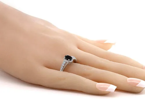 Vista 5 de Anillo de compromiso con piedra natal y topacio blanco para mujer en plata de ley 925 ovalado de 0.276 x 0.197 in Elegante diseño de vástago