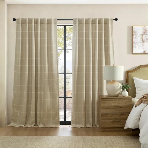 Vista 11 de Elrene Home Fashions Sawyer Panel Individual de Cortina Oscurecedora de Habitación con Diseño de Cuadros Windowpane con Bolsillo para Gris