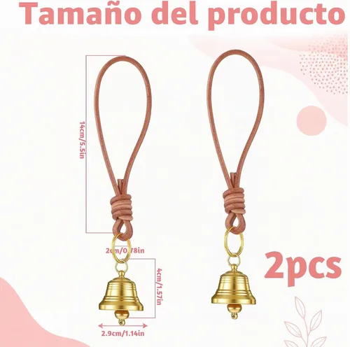 Vista 2 de 2 Pcs Brass Hanging Bells for Door, Gold Jingle Bell Clear Ringing