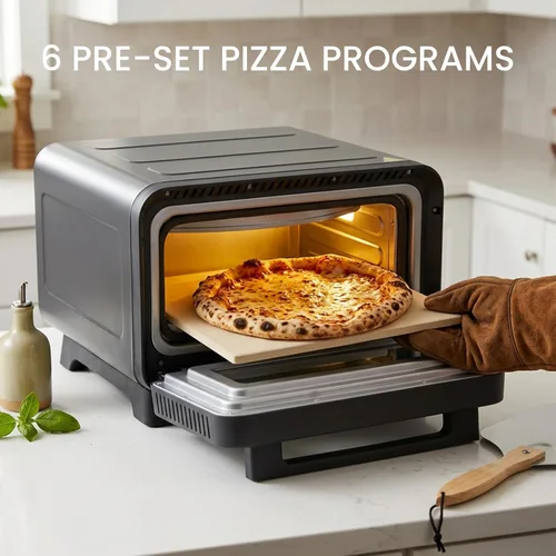 Vista 2 de Simple Deluxe Horno eléctrico para pizza de interior de 1600 W, 6 modos de cocción para pizza de 12 pulgadas, calentamiento rápido con control