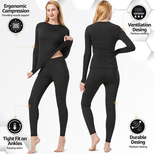 Vista 2 de UNIQUEBELLA Conjunto de ropa interior térmica para mujer, conjunto de capa base larga para mujer, conjunto de ropa interior atlética