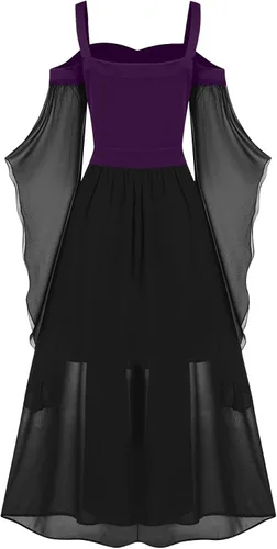 Vista 3 de Disfraz medieval para mujer, talla grande, manga mariposa, vestido largo de Halloween, vintage, de bruja vampiro, cosplay, vestido gótico, vestido