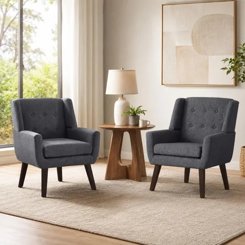 Vista 21 de HUIMO Silla de Acento para Sala de Estar, Sillón Tapizado con Botones Capitoné, Sillas de Sofá de Tela de Lino para Dormitorio, Sala de Estar, Silla