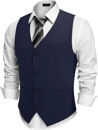 Vista 9 de COOFANDY Chalecos casuales de negocios para hombre, chaleco ligero de corte ajustado para traje Verde militar