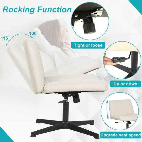 Vista 5 de BestOffice Silla cruzada cómoda, sin brazos, con patas cruzadas, silla de escritorio sin ruedas, silla de escritorio amplia ajustable giratoria