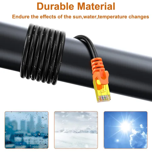 Vista 2 de Cable Ethernet Cat 7 de 50 pies, cable LAN para exteriores e interiores para entierro directo, cable de red de alta velocidad de 10 Gbps compatible