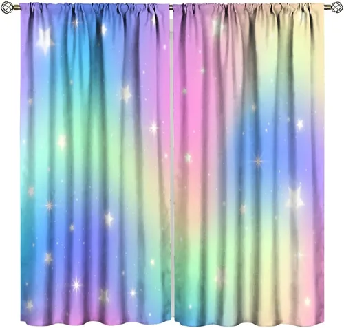 Vista 42 de Cortinas opacas abstractas de arco iris, pintura de color arcoíris con gotas, diseño gráfico creativo con bolsillo para barra, para sala de estar
