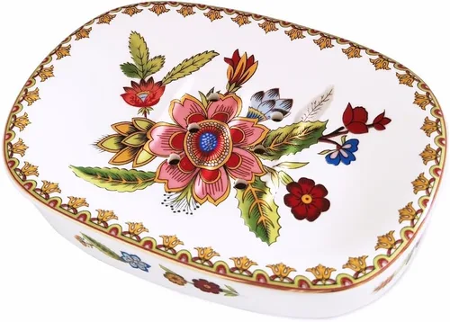Vista 7 de Jabonera con autodrenaje, bandeja para jabón en barra de doble capa, jabonera de cerámica blanca con patrones elegantes (Estilo C) Jabonera
