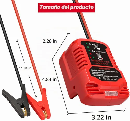 Vista 2 de Adaptador de arrancador de batería para auto para baterías Craftsman 20V V20, arrancador de batería de auto calibre 11, cables de refuerzo de auto