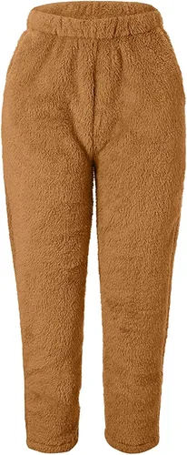 Vista 4 de LRMQS Pantalones de forro polar cálidos para mujer, esponjosos, térmicos, casuales, cómodos, holgados, con forro de moda, 2023