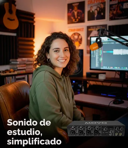 Vista 7 de Movo Paquete de equipos de podcast para 4 personas - Interfaz de audio USB de 4 canales, 4 micrófonos dinámicos CastMic, 4 brazos Boom - Kit
