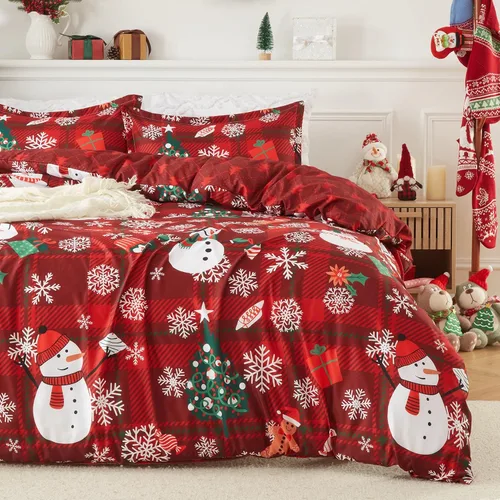 Vista 11 de CAROMIO Juego de funda de edredón de Navidad, de microfibra suave, reversible, ropa de cama decorativa festividades + 1 funda de almohada