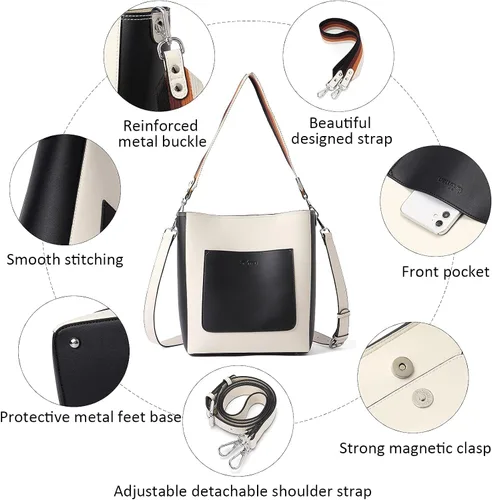 Vista 6 de BROMEN - Bolsa de mano de cuero para mujer, bolsa de hombro, bolsa bandolera