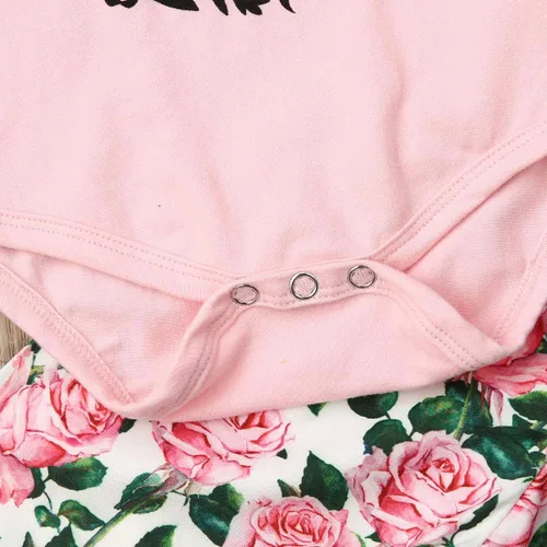 Vista 5 de Conjunto de 2 conjuntos de 2 piezas con estampado de letra y manga purfle para bebés y niñas