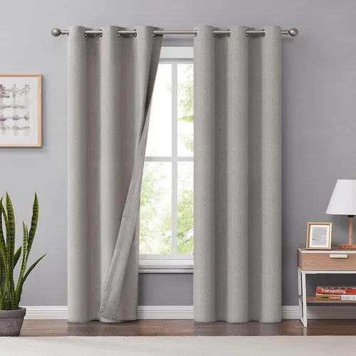 Vista 22 de Melodieux Cortinas 100% opacas para dormitorio, aislamiento térmico, reducción de ruido, cortinas de ventana de lino con ojales para sala de estar