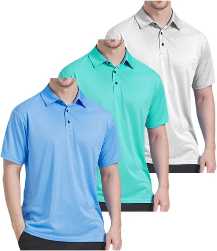 Vista 2 de Paquete de 3 polos para hombre Dry Fit Performance de manga corta Polo de golf