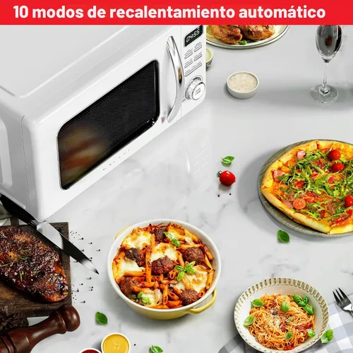 Vista 2 de Galanz GLCMKZ11WER10 - Horno microondas retro para encimera con cocción y recalentamiento automático, descongelación, funciones de inicio rápido