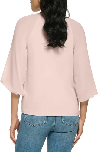 Vista 3 de Calvin Klein Blusa de manga tipo farol para mujer, holgada, ajustada, mate, con manga tipo farol