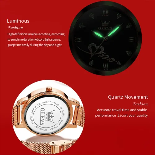 Vista 5 de OLEVS Relojes de mujer de cuarzo japonés de oro rosa para mujer, impermeables, de acero inoxidable, casual, para mujer