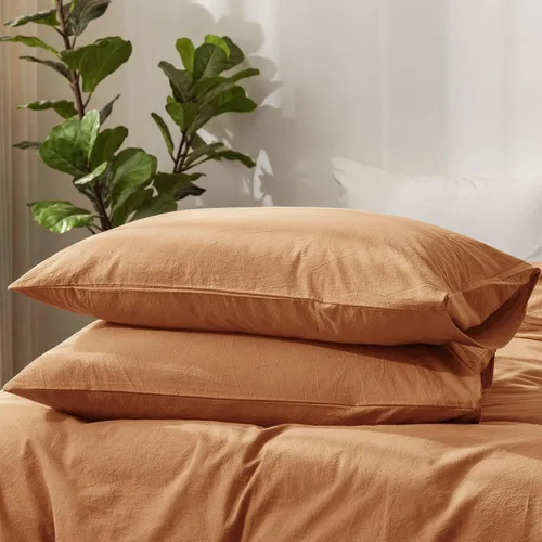 Vista 70 de MooMee Juego de 2 fundas de almohada de cuadros 100% algodón lavado con textura parecida al lino, transpirable, duradera, suave y cómoda