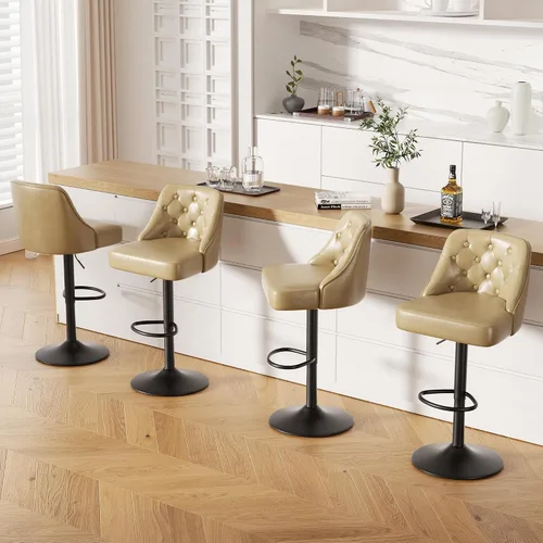 Vista 17 de Juego de 2 taburetes de bar, taburete de bar ajustable con respaldo, sillas de bar tapizadas de piel sintética, taburetes de bar giratorios modernos
