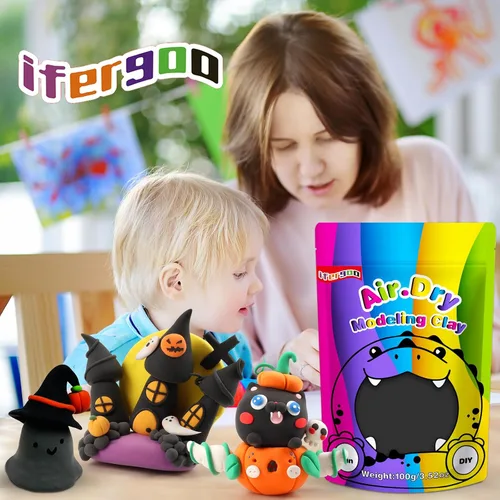 Vista 3 de iFergoo Arcilla Seca al Aire Negra, Arcilla para Modelar Creativa DIY para Niños, Arcilla Mágica Super Ligera para Niños de 3 a 12 años, Arcilla