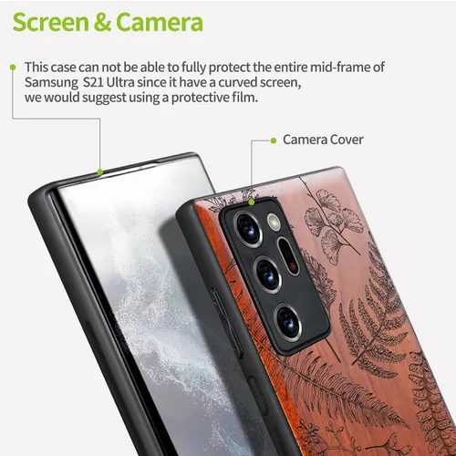 Vista 3 de Carveit Funda de madera para Galaxy Note20 Ultra [madera natural y TPU suave] Funda protectora de madera única y elegante compatible con Samsung