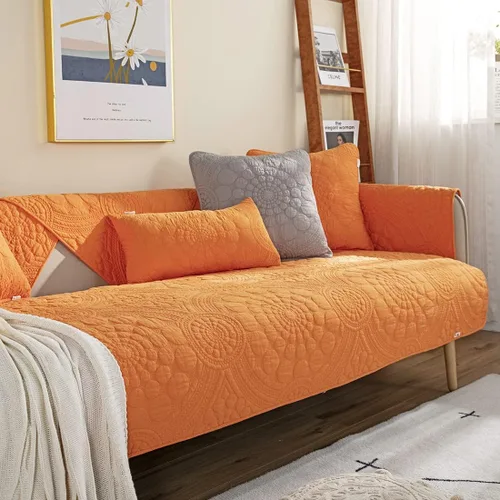 Vista 10 de vctops Funda de Sofá con Bordado de Círculo Bohemio de Color Sólido de Algodón Acolchado Antideslizante Fundas de Sofá Seccional Funda de Sofá