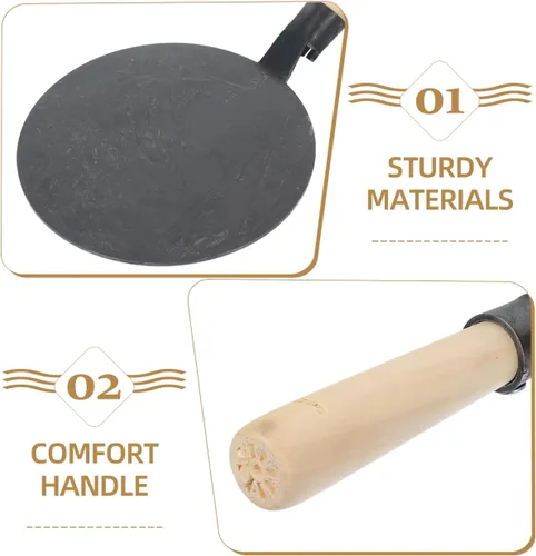 Vista 7 de VOSAREA Juego de sartenes antiadherentes, sartén plana de hierro fundido Dosa - Plancha con esparcidor y mango de madera para panqueques, roti