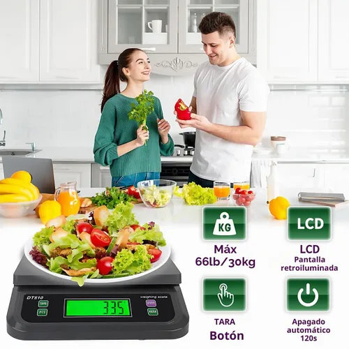 Vista 7 de Báscula digital grande de cocina de 66 lb 30 kg, báscula de alimentos para hornear, cocinar, pan, carne con función de tara y cuenta preparatoria