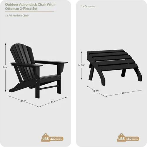 Vista 3 de WestinTrends Dylan - Silla Adirondack para exteriores con otomana, juego de 2 piezas, color negro