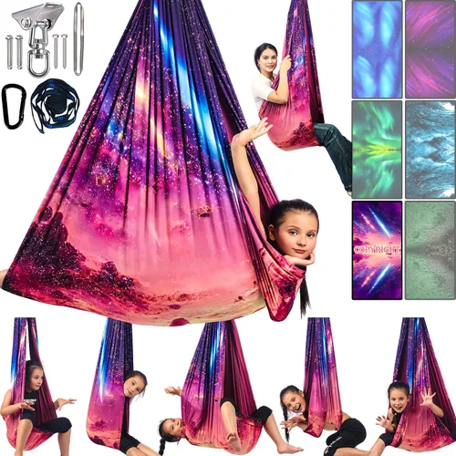 Vista 9 de Columpio sensorial para niños y adultos con capacidad para hasta 300 libras en interiores y exteriores, columpio de terapia de abrazo de doble capa