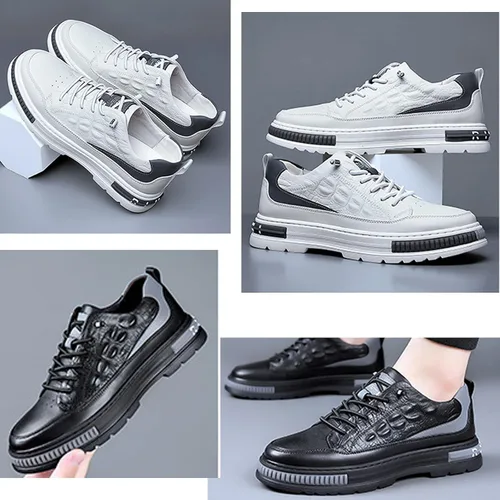 Vista 6 de Zapatos de piel de vaca impermeables con patrón de cocodrilo para hombre, levantamiento de altura, antideslizante, casual, suela suave, Oxford