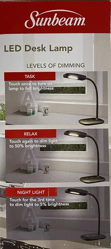 Vista 2 de SUNBEAM Lámpara de escritorio LED de cuello flexible Luz ajustable Energy Star Negro