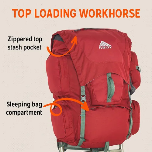 Vista 8 de Kelty Mochila Trekker 65, color rojo granate