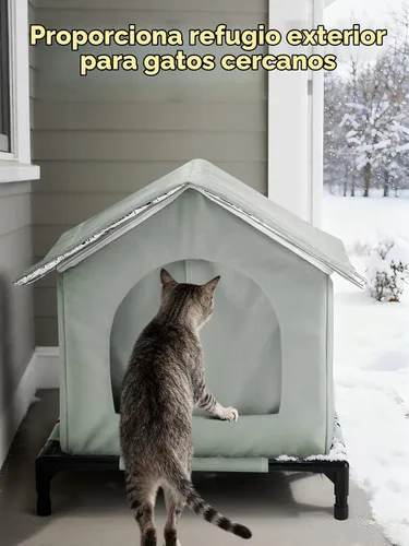 Vista 5 de Casa elevada para gatos al aire libre – Refugios resistentes a la intemperie para gatos para invierno, casa impermeable para mascotas para mantener