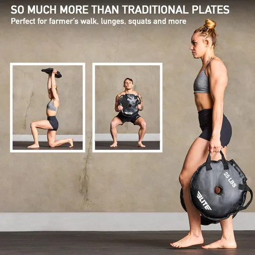 Vista 5 de Elite Sports Placas de Arena para Entrenamiento (Juego de 2) – Placas de Peso Rellenables para Barras Olímpicas – A prueba de caídas, Impermeables