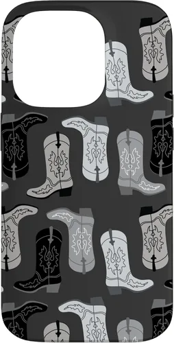 Vista 17 de Cowboy Boot Illustration Preppy Western in Black and White Case for iPhone 17