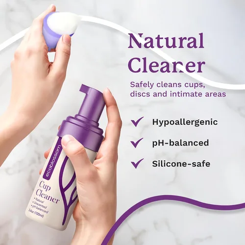 Vista 4 de EcoBlossom Limpiador de vasos menstruales – Esterilizador espumoso sin perfume para discos de silicona – Toallitas limpias, ingredientes orgánicos