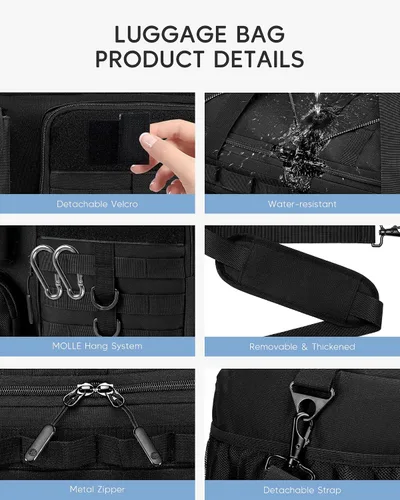 Vista 4 de Bolsa táctica de gimnasio con compartimento para zapatos, mochila de viaje 3 en 1, mochila para artículos personales, mochila de fin de semana