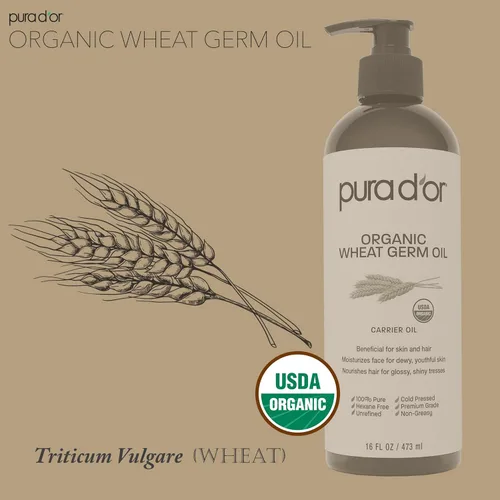 Vista 4 de PURA D'OR Aceite de germen de trigo orgánico de 16 onzas – Aceite portador prensado en frío 100% puro y natural certificado por la USDA – Vitamina E
