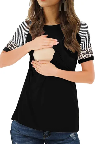 Vista 5 de Smallshow Camisas de lactancia para mujer, manga corta de retazos