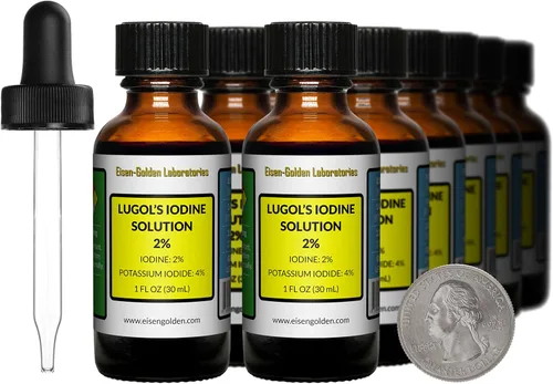 Vista 6 de Lugol's Yodo, solución al 2%, 2 onzas en una botella de vidrio ámbar, gotero gratis, EE. UU