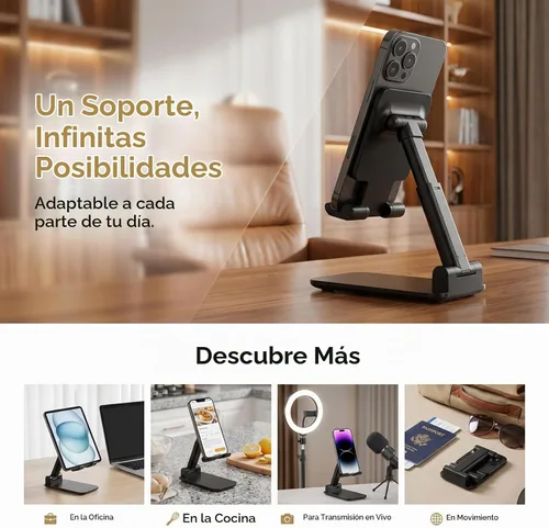Vista 2 de Soporte para Teléfono de Escritorio, MT-6 Soporte para Teléfono Celular para Escritorio Soporte Universal para Teléfono Celular Plegable y Ajustable