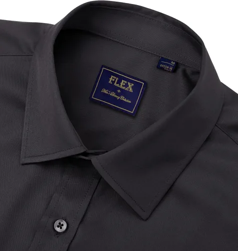 Vista 3 de Alimens & Gentle Camisas de vestir para hombre, de manga larga, elásticas, sin arrugas, unicolor, formal, con botones, con bolsillo