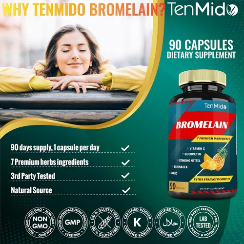 Vista 8 de Cápsulas de extracto de bromelina, enzimas proteolíticas y VitC, quercetina, equinácea, ajo, pimienta, ayuda a la salud de la digestión, absorción
